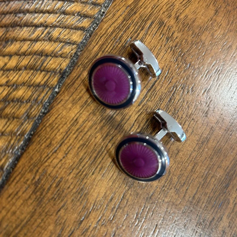 Bachrach Dexter cuff links purple stone silver tone metal